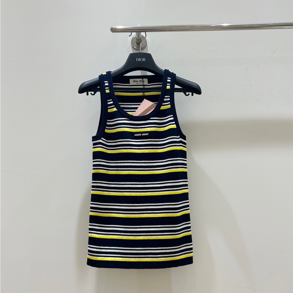 Miu Miu Navy and Yellow Striped Tank Top